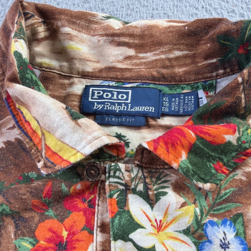 VTG Polo Ralph Lauren Loop Collar Hawaiian Shirt Mens XL Classic Fit Linen Blend - Picture 5 of 11